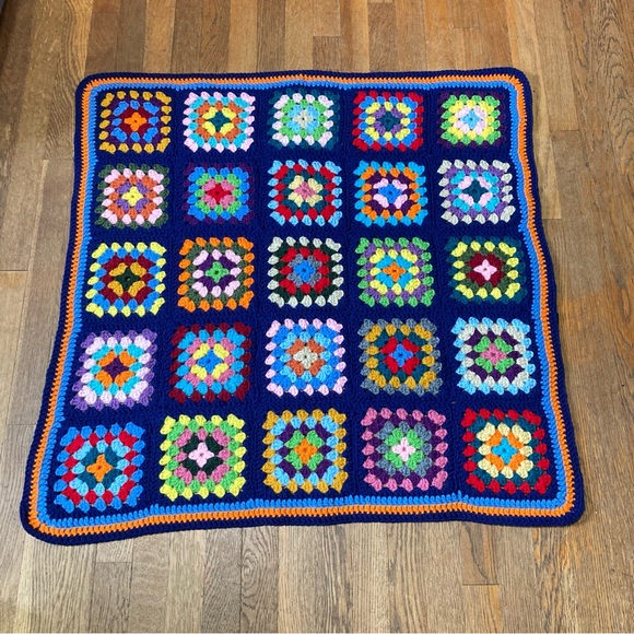 Hand Crochet Granny Square Mini Blanket with Vibrant Colors 36 x 36 inches - Picture 2 of 10